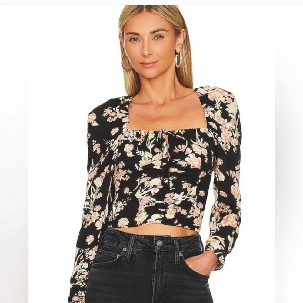 Free People Hilary printed tops in black condo. Size large - Picture 4 of 5